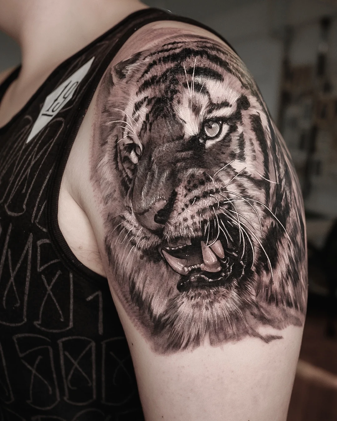 Black and Grey tiger tattoo by SSAB in Seoul