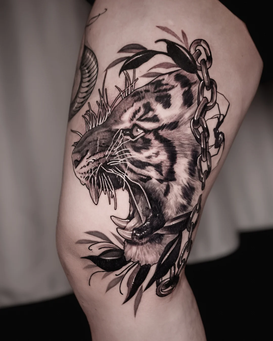 Large Black and Grey tiger tattoo by SSAB in Seoul